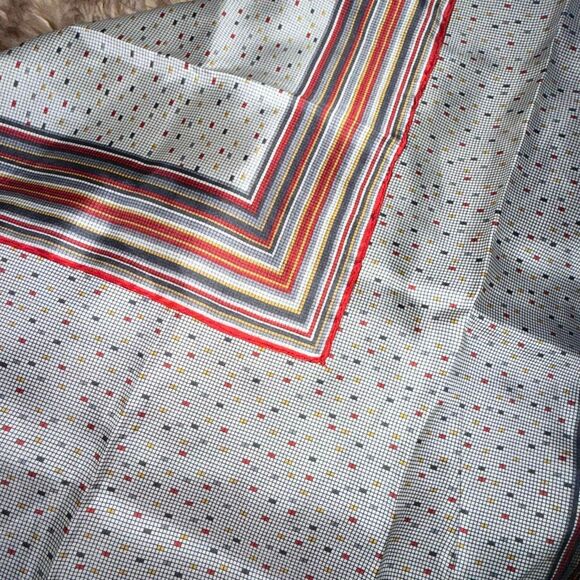 Christian Dior Vintage Silk Scarf — Red Trim Geometric Print Stripes Polkadot — - Picture 7 of 13